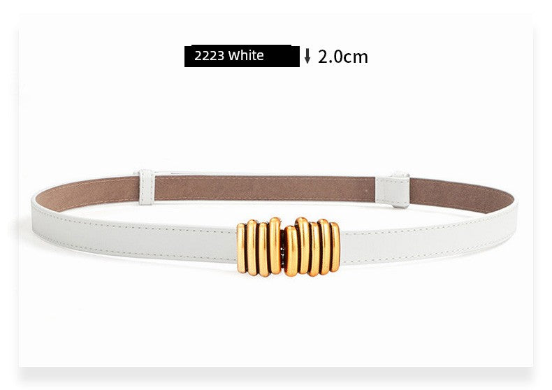 Women's Leather Easiest for Match Accessories Sweater Black Thin Belt