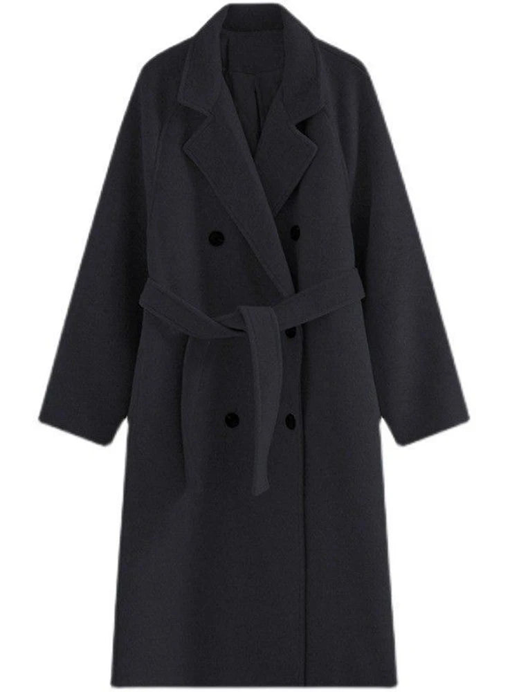Winter Woolen Coat Women Thicken Long Jacket Casual Loose Fashion Windbreaker Outerwear Female Vintage Oversize Lapel Streetwear
