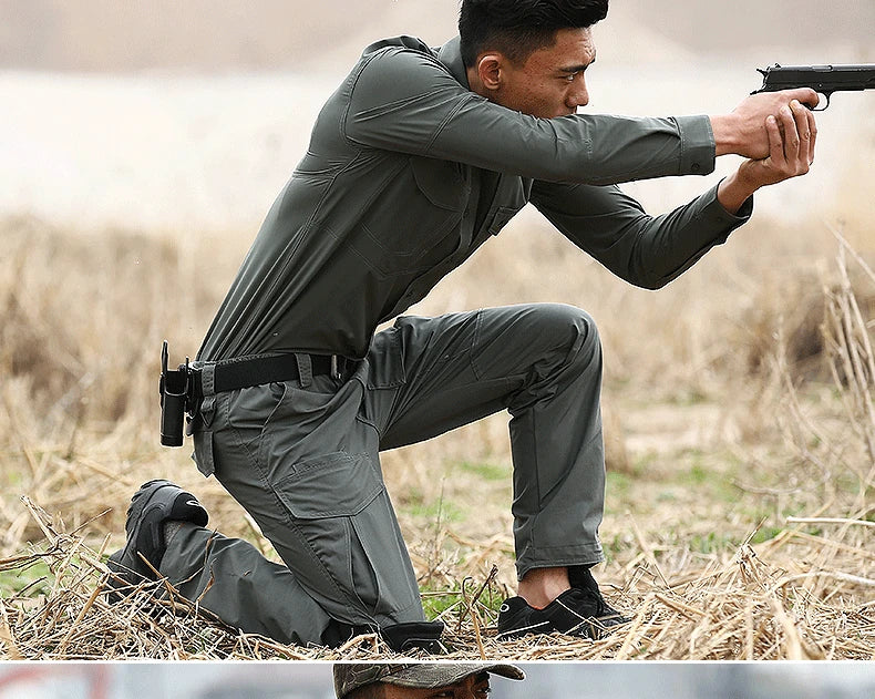 Outdoor Hiking Tactical Shirt Spring Autumn Quick Dry Elastic Long Sleeve Shirt Business Casual Sports Military Combat Uniform