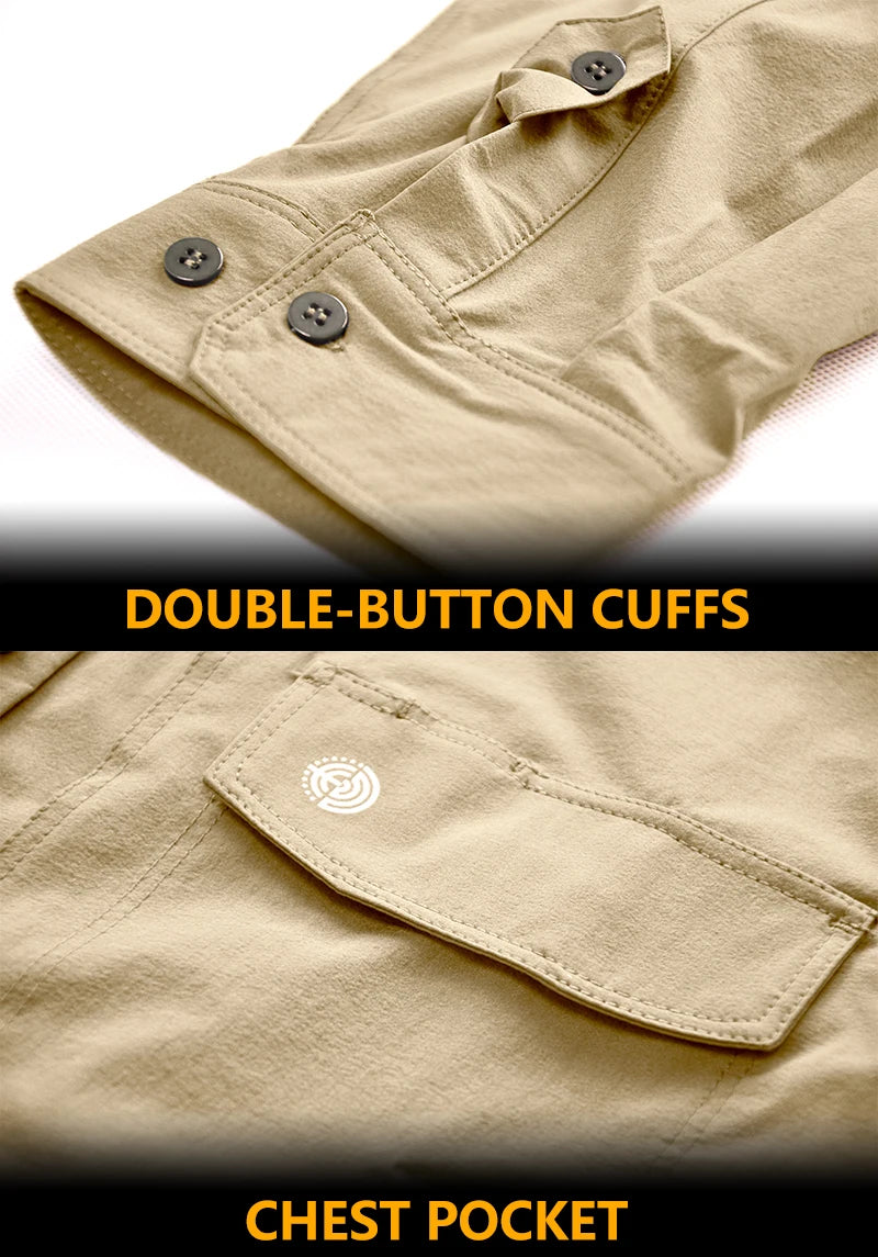 HAN WILD Summer Tactical Shirts Men's Breathable Long Sleeve Multi-Pockets Work Combat Cargo Shirts Quick Dry Camping Clothes