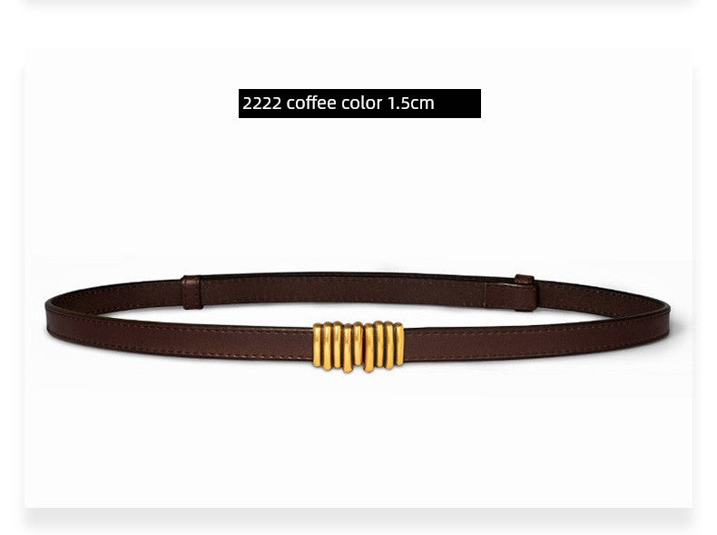 Women's Leather Easiest for Match Accessories Sweater Black Thin Belt