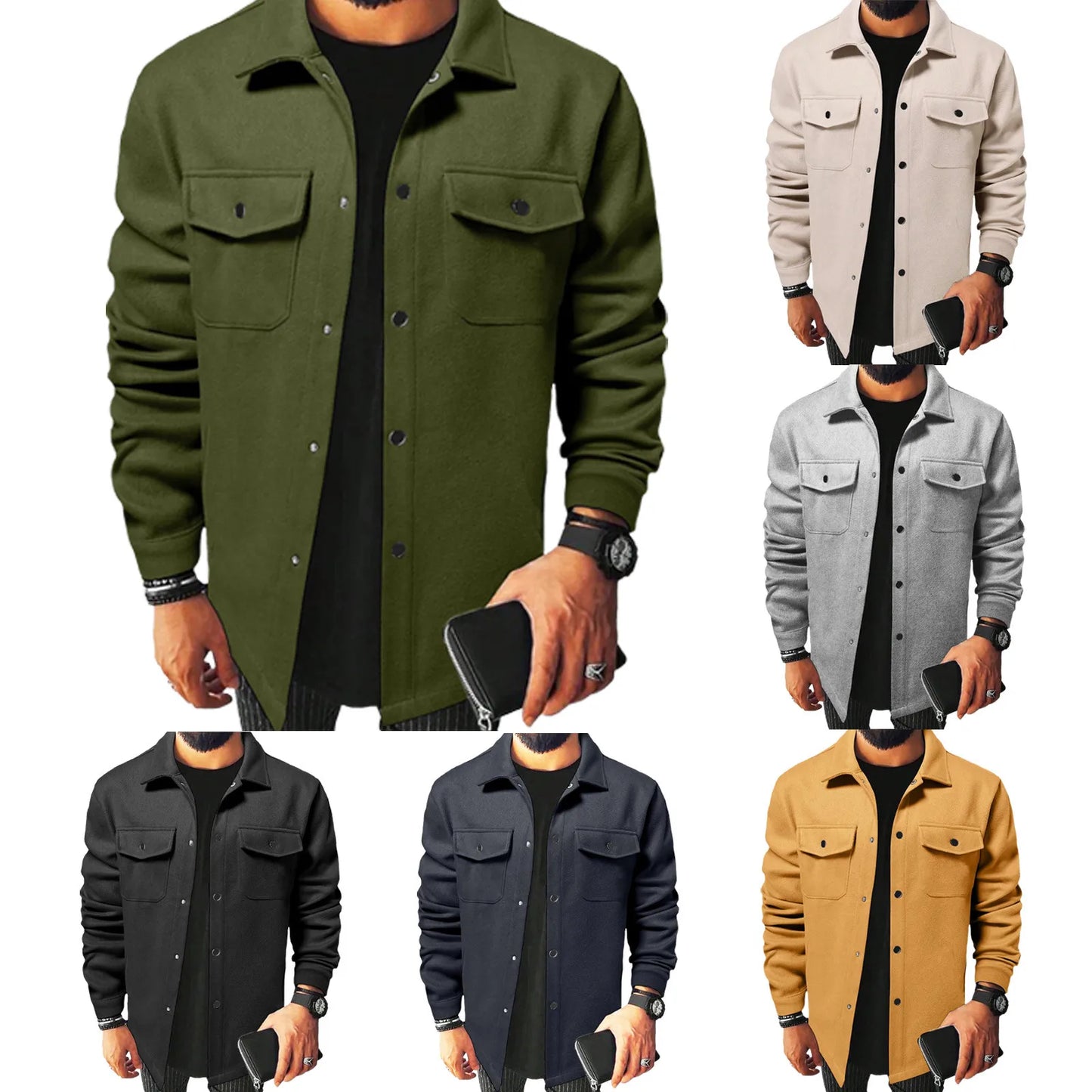 Men's Classic Solid Color Casual Shirt Jacket Long Sleeve Lightweight Button Down Jacket Coat Spring And Autumn Mens Outerwear