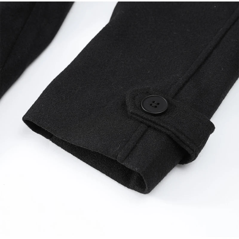 Women Oversize Loose Double Button Lapel Overcoat Fashion Black Woolen Long Coat With Belt Autumn New Street Female Outerwear