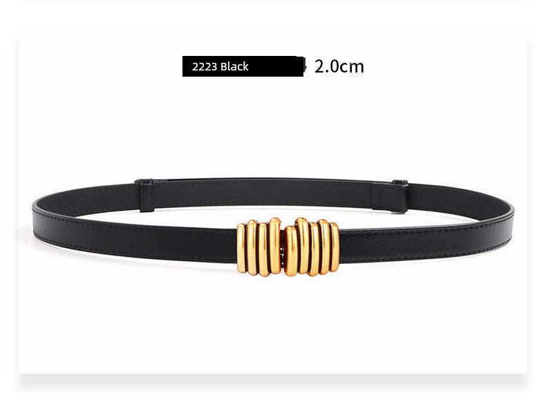 Women's Leather Easiest for Match Accessories Sweater Black Thin Belt