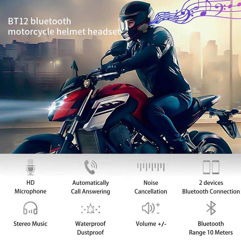 Motorcycle BT 5.0 Helmet Headset Wireless Hands-free Call Kit Stereo Anti-interference Waterproof Music Player Speaker