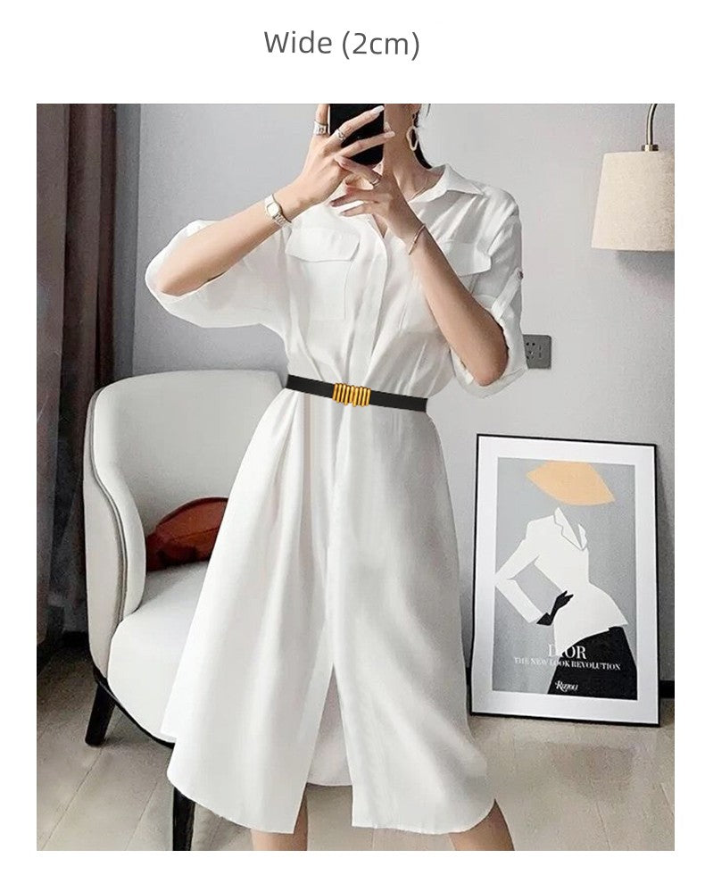 Women's Leather Easiest for Match Accessories Sweater Black Thin Belt