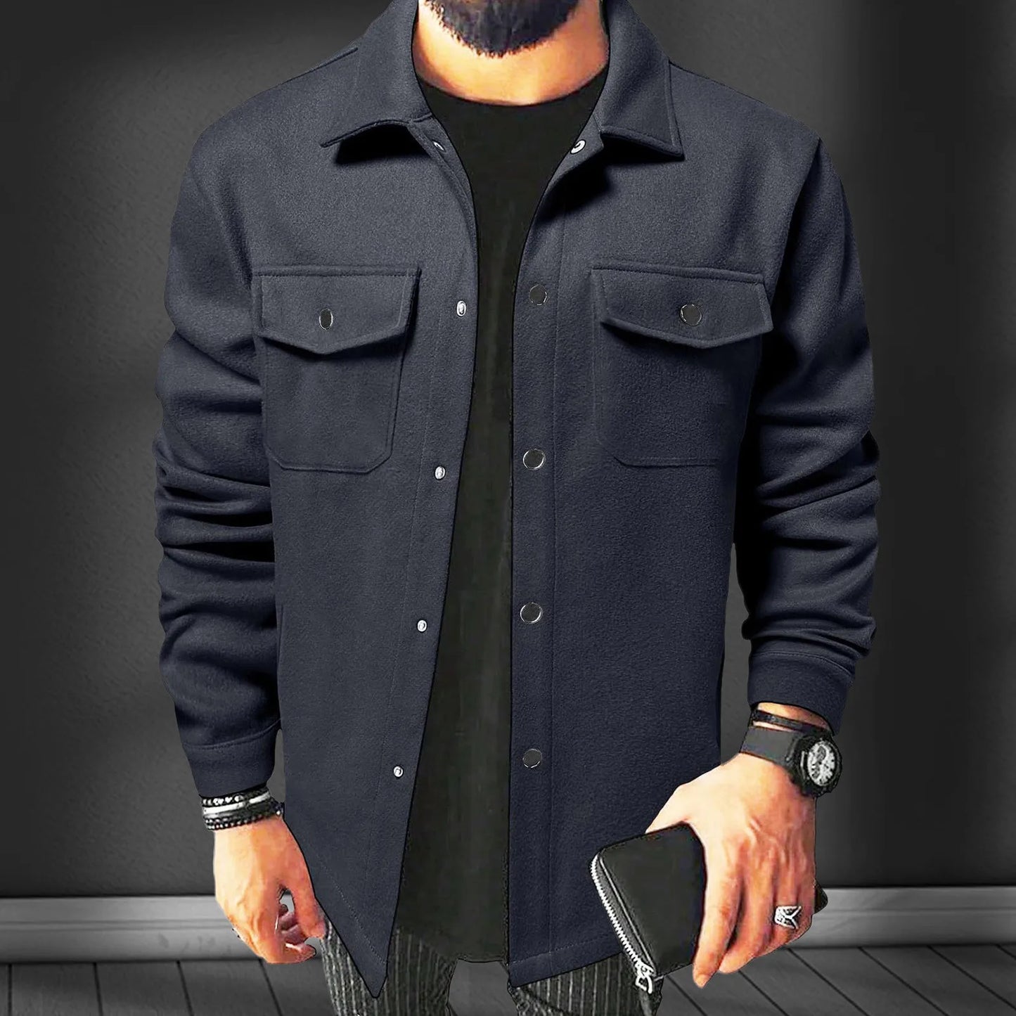 Men's Classic Solid Color Casual Shirt Jacket Long Sleeve Lightweight Button Down Jacket Coat Spring And Autumn Mens Outerwear