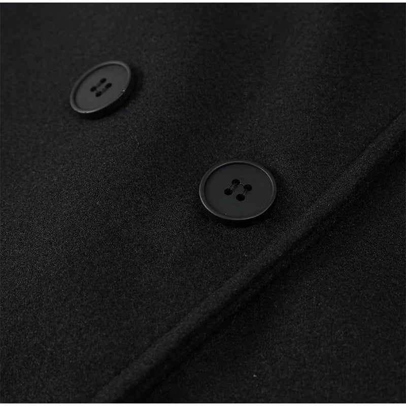 Women Oversize Loose Double Button Lapel Overcoat Fashion Black Woolen Long Coat With Belt Autumn New Street Female Outerwear