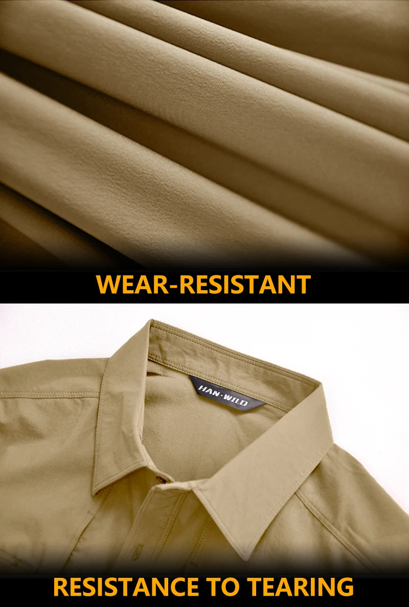 HAN WILD Summer Tactical Shirts Men's Breathable Long Sleeve Multi-Pockets Work Combat Cargo Shirts Quick Dry Camping Clothes
