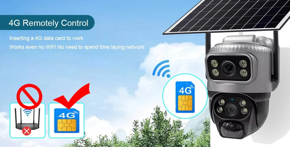 V380 Dual Lens 4G Camera Solar PIR Human Detection Night Vision Waterproof Security Video IP Camara 8MP 4K Battery CCTV Monitor