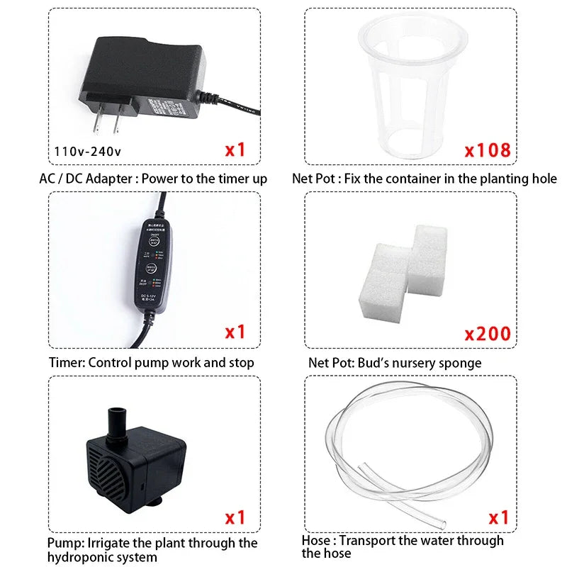 3-Layer/108 Sites Hydroponics System Growing Kits PVC Pipe Garden Vegetable Herbs Planting Tools