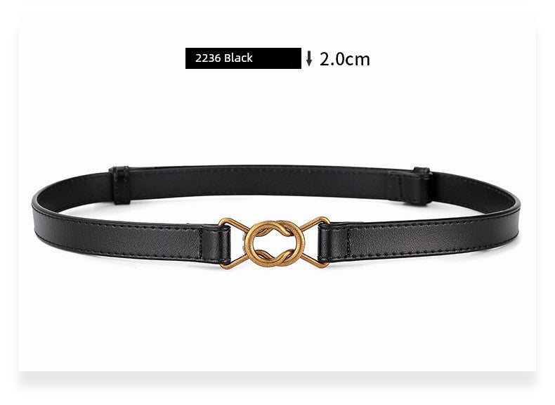 Women's Leather Easiest for Match Accessories Sweater Black Thin Belt