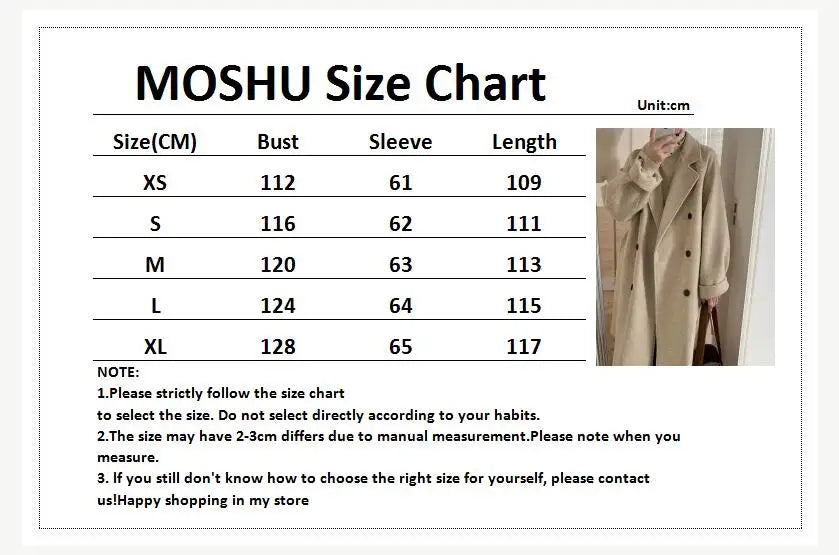 Winter Woolen Coat Women Thicken Long Jacket Casual Loose Fashion Windbreaker Outerwear Female Vintage Oversize Lapel Streetwear
