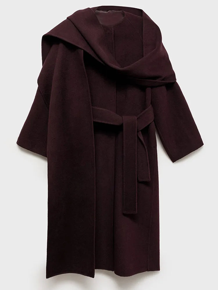 Women Oversize Loose Double Button Lapel Overcoat Fashion Black Woolen Long Coat With Belt Autumn New Street Female Outerwear