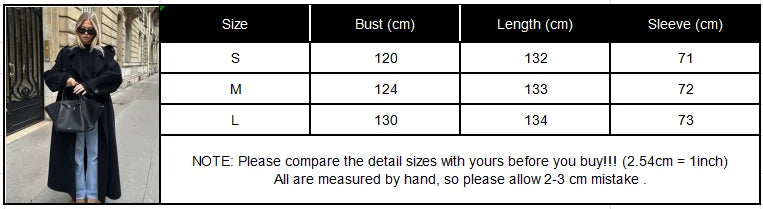 Women Oversize Loose Double Button Lapel Overcoat Fashion Black Woolen Long Coat With Belt Autumn New Street Female Outerwear