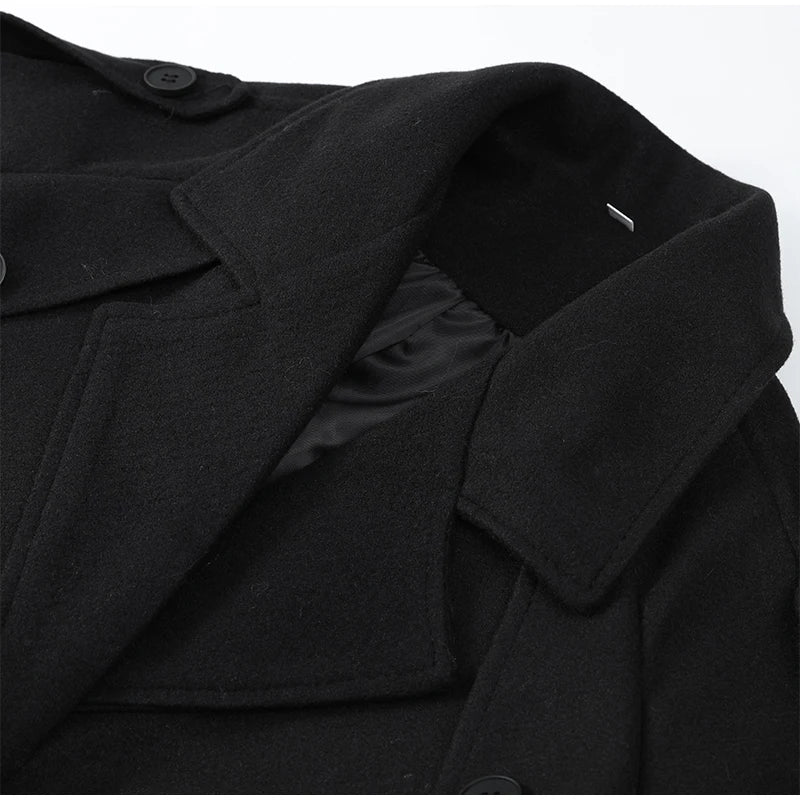 Women Oversize Loose Double Button Lapel Overcoat Fashion Black Woolen Long Coat With Belt Autumn New Street Female Outerwear