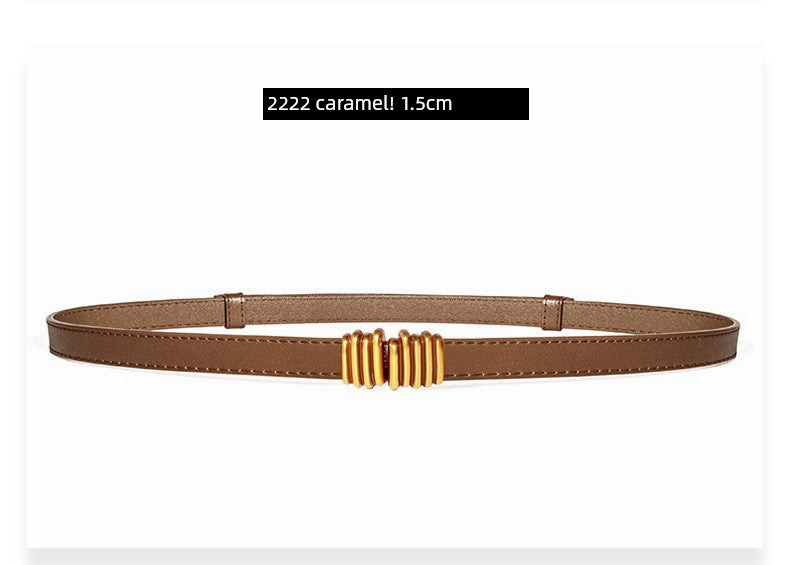 Women's Leather Easiest for Match Accessories Sweater Black Thin Belt