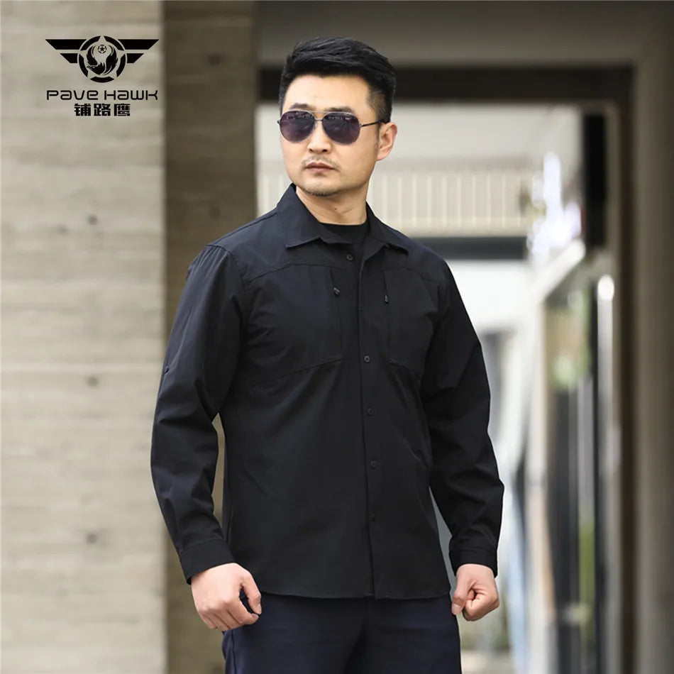 Outdoor Elastic Quick Drying Tactical Shirt Commuting Hunting Hiking Shirt Breathable Wear-resistant Splashproof Sports Shirt