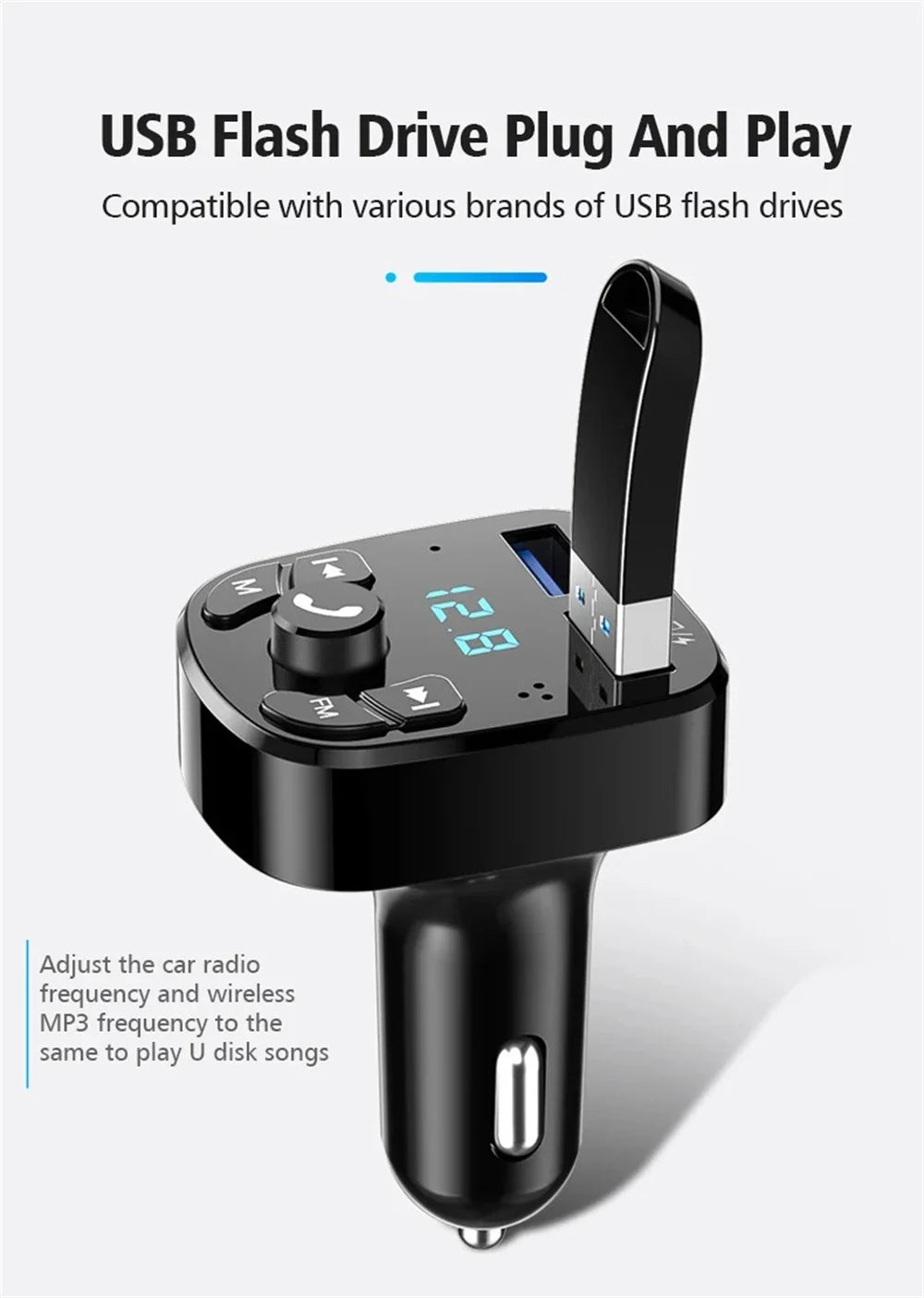 3.1A FM Transmitter Wireless Bluetooth 5.0 Car MP3 Player Dual USB Fast Charging Adapter in Car Noise Reduction Audio Receiver