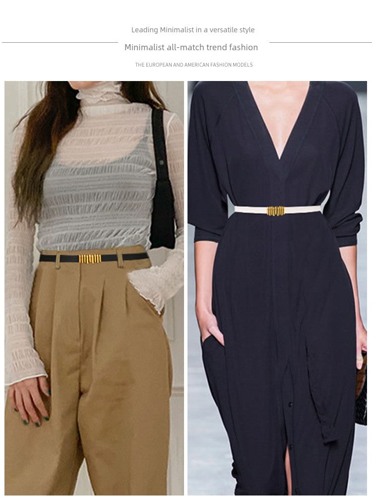 Women's Leather Easiest for Match Accessories Sweater Black Thin Belt