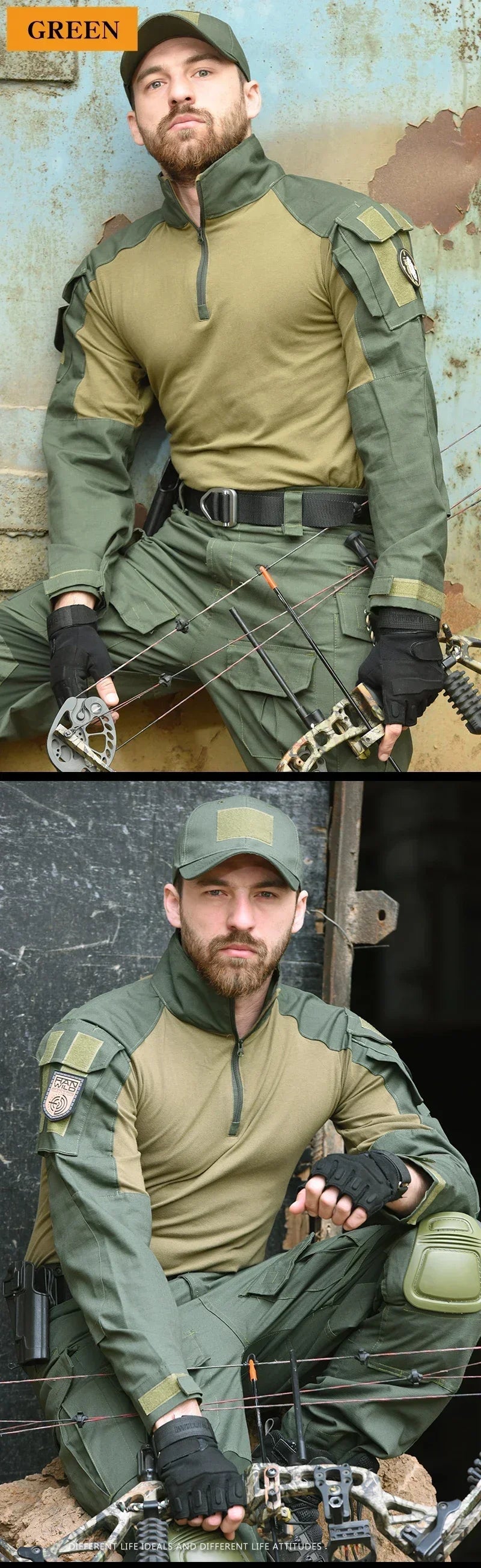 Men's Safari Shirt Outdoor Camouflage Long Sleeve Working Camping Fishing Softair Men Clothing with 1/4 Zipper Hiking Shirts