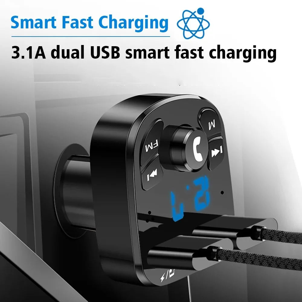 3.1A FM Transmitter Wireless Bluetooth 5.0 Car MP3 Player Dual USB Fast Charging Adapter in Car Noise Reduction Audio Receiver