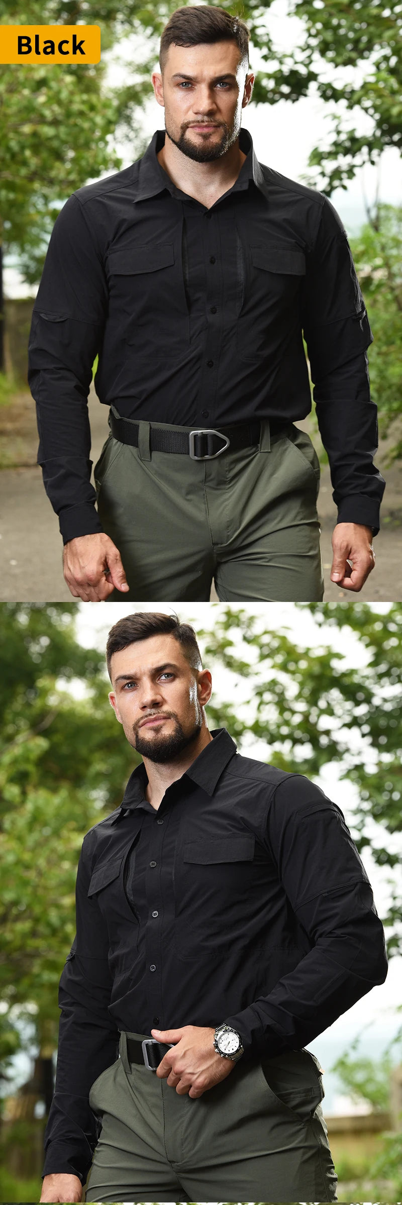 HAN WILD Summer Tactical Shirts Men's Breathable Long Sleeve Multi-Pockets Work Combat Cargo Shirts Quick Dry Camping Clothes