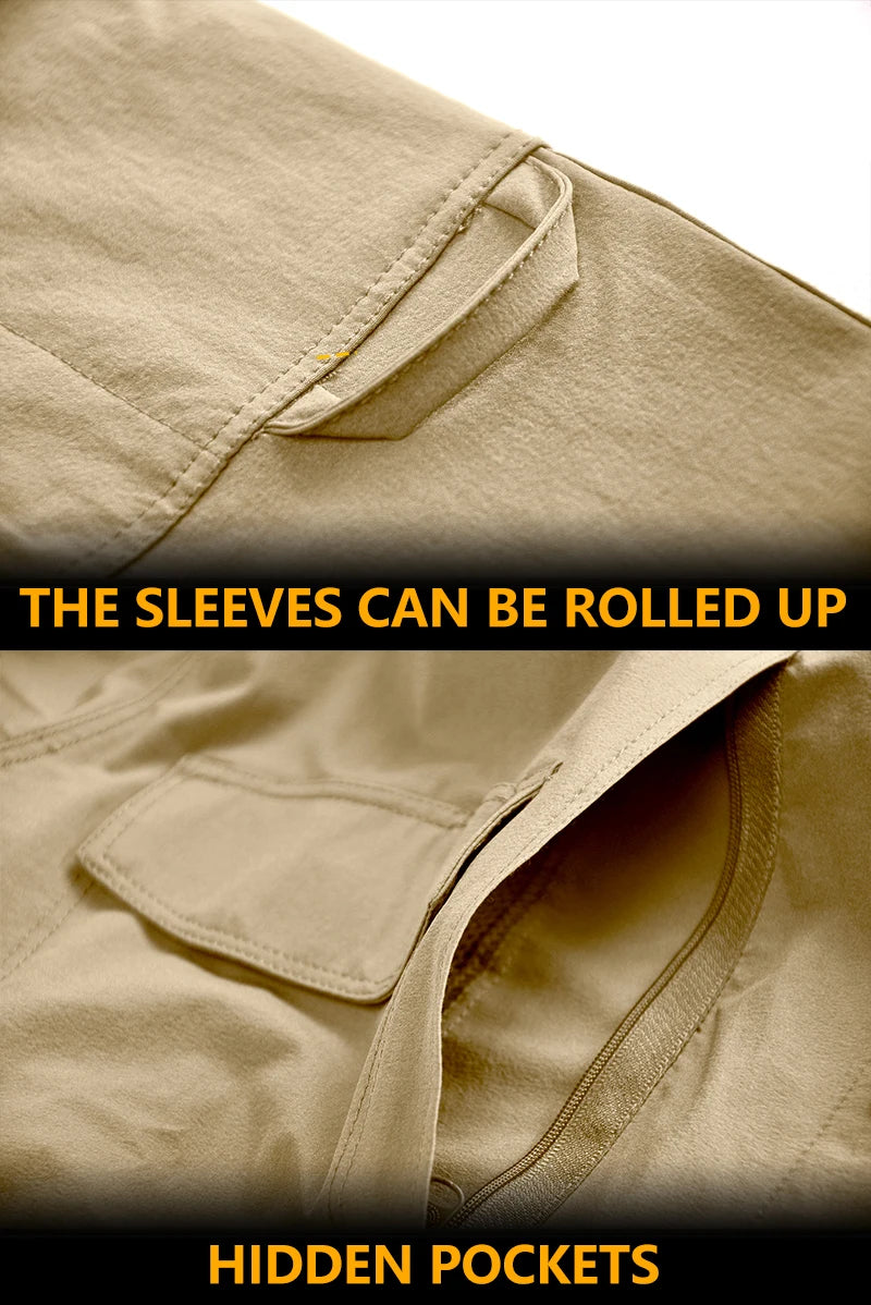 HAN WILD Summer Tactical Shirts Men's Breathable Long Sleeve Multi-Pockets Work Combat Cargo Shirts Quick Dry Camping Clothes