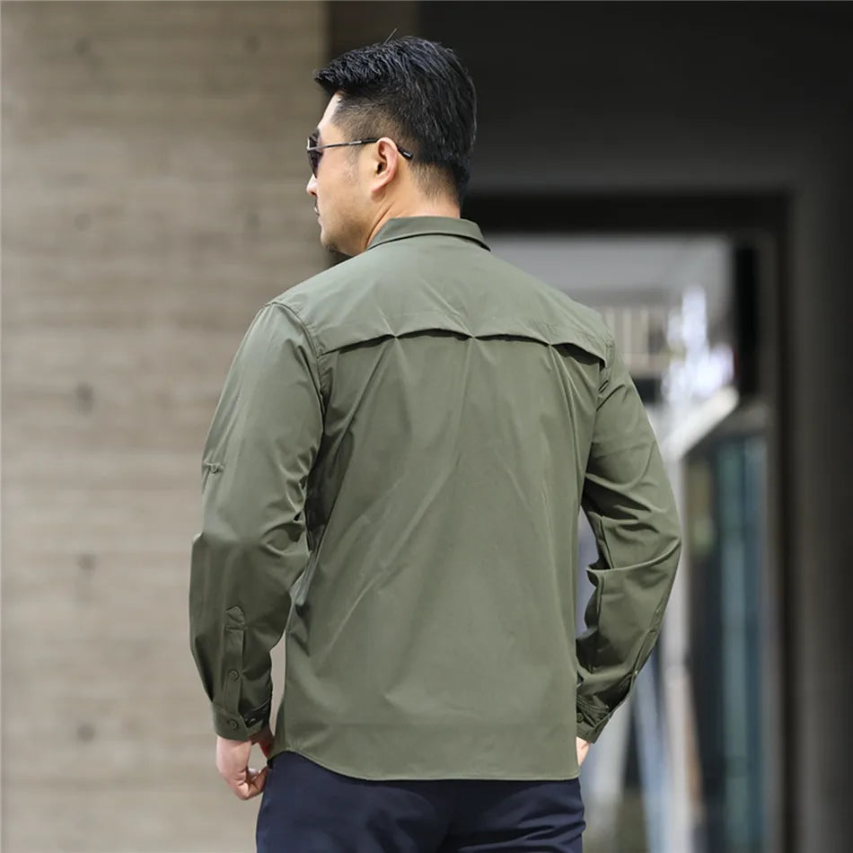 Outdoor Elastic Quick Drying Tactical Shirt Commuting Hunting Hiking Shirt Breathable Wear-resistant Splashproof Sports Shirt
