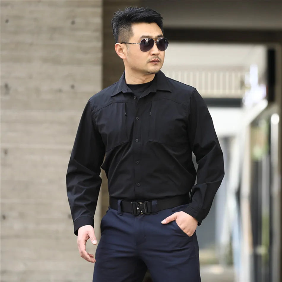 Outdoor Elastic Quick Drying Tactical Shirt Commuting Hunting Hiking Shirt Breathable Wear-resistant Splashproof Sports Shirt