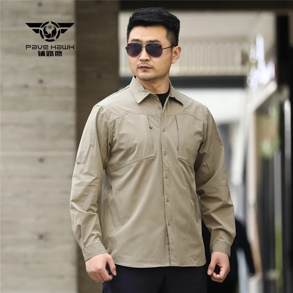 Outdoor Elastic Quick Drying Tactical Shirt Commuting Hunting Hiking Shirt Breathable Wear-resistant Splashproof Sports Shirt