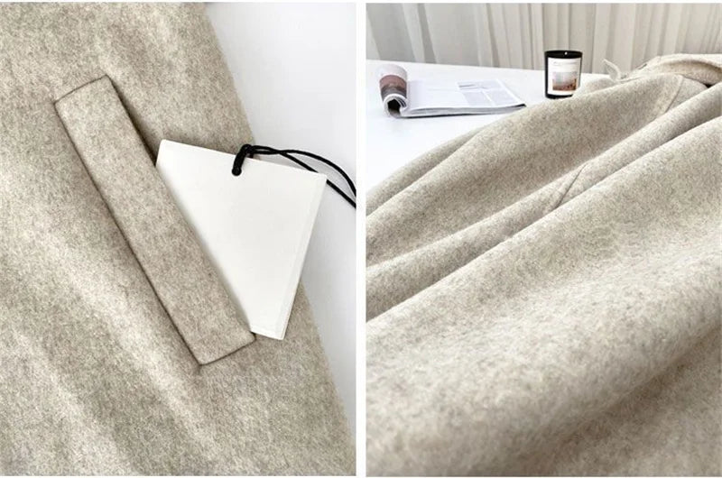 Winter Woolen Coat Women Thicken Long Jacket Casual Loose Fashion Windbreaker Outerwear Female Vintage Oversize Lapel Streetwear