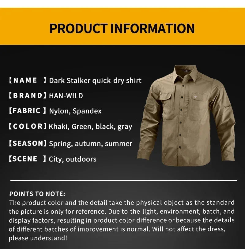 Casual Shirt Camping Tactical Shirts for Men Lightweight Quick Drying Hiking Long Sleeve Work Cargo Airsoft Hunting Clothes