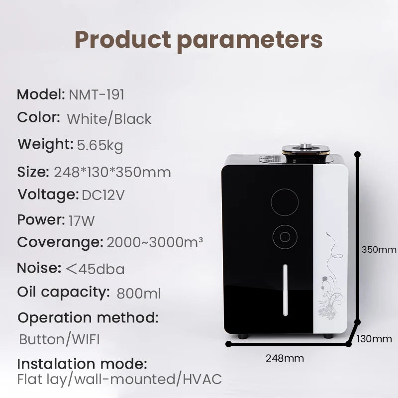 3000m³ Air Freshener Essential Oil Diffuser Hotel Office Comercial Scenting Device with Hvac WIFI Large Area Smell Distributor