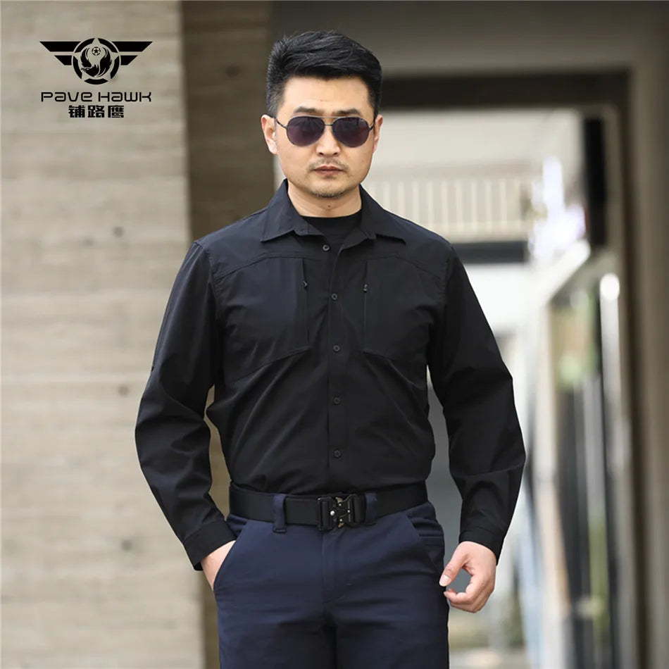 Outdoor Elastic Quick Drying Tactical Shirt Commuting Hunting Hiking Shirt Breathable Wear-resistant Splashproof Sports Shirt