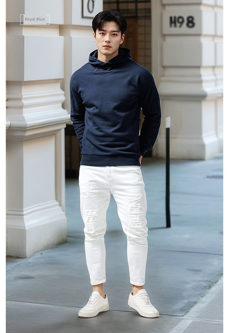 Turtleneck Hoodie Men's Cotton Loose Sports 2023 New Hoodie Pullover Top Outerwear Autumn and Winter