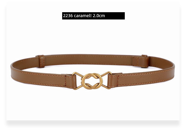 Women's Leather Easiest for Match Accessories Sweater Black Thin Belt