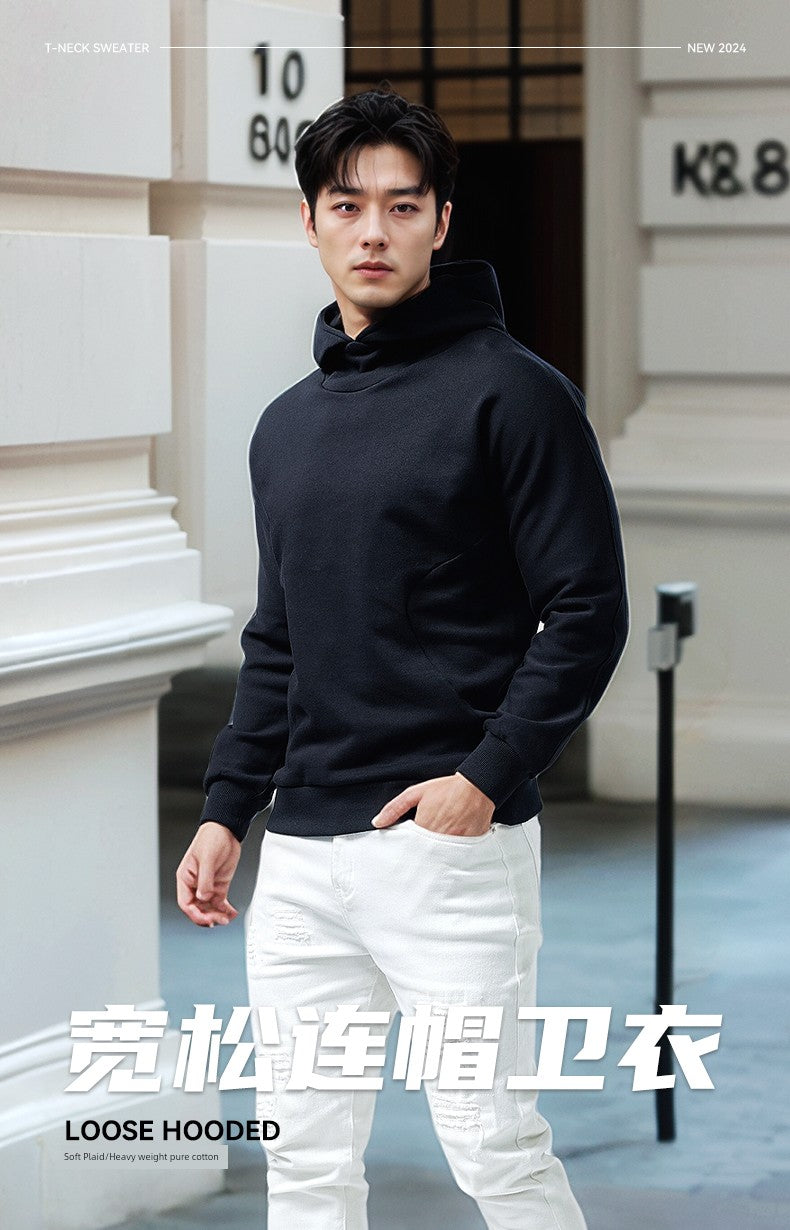 Turtleneck Hoodie Men's Cotton Loose Sports 2023 New Hoodie Pullover Top Outerwear Autumn and Winter