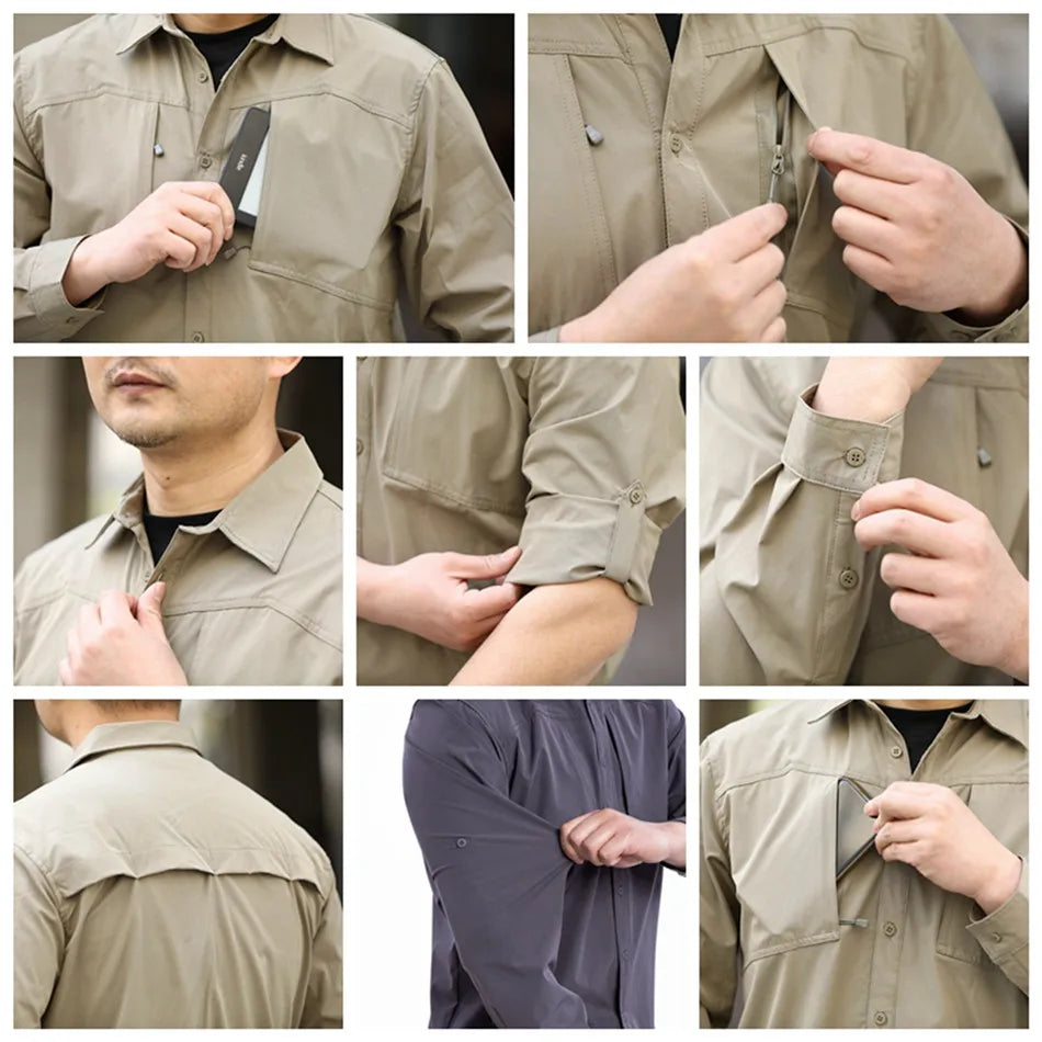 Outdoor Elastic Quick Drying Tactical Shirt Commuting Hunting Hiking Shirt Breathable Wear-resistant Splashproof Sports Shirt