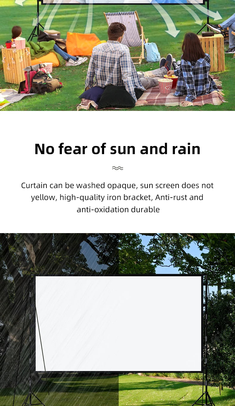 VEIDADZ Projector Screen With Stand Soft White Less Creases 60 84 100 120in With Carry Bag Foldable Double Tripod Screen Outdoor