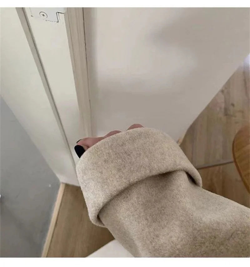 Winter Woolen Coat Women Thicken Long Jacket Casual Loose Fashion Windbreaker Outerwear Female Vintage Oversize Lapel Streetwear