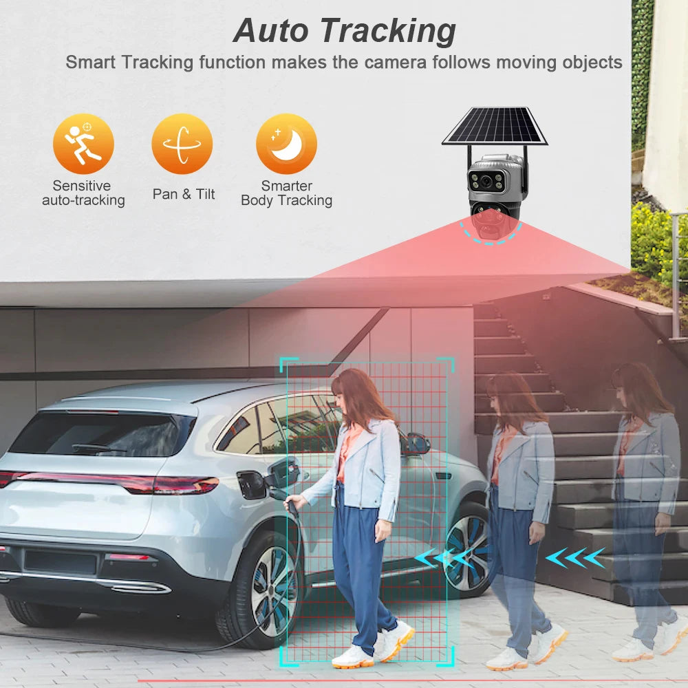 V380 Dual Lens 4G Camera Solar PIR Human Detection Night Vision Waterproof Security Video IP Camara 8MP 4K Battery CCTV Monitor