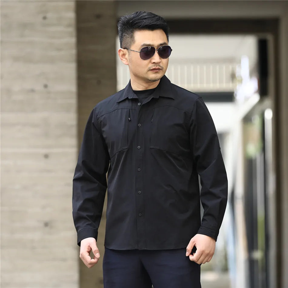 Outdoor Elastic Quick Drying Tactical Shirt Commuting Hunting Hiking Shirt Breathable Wear-resistant Splashproof Sports Shirt