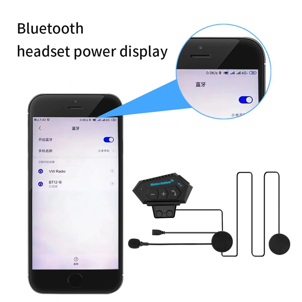 Motorcycle BT 5.0 Helmet Headset Wireless Hands-free Call Kit Stereo Anti-interference Waterproof Music Player Speaker