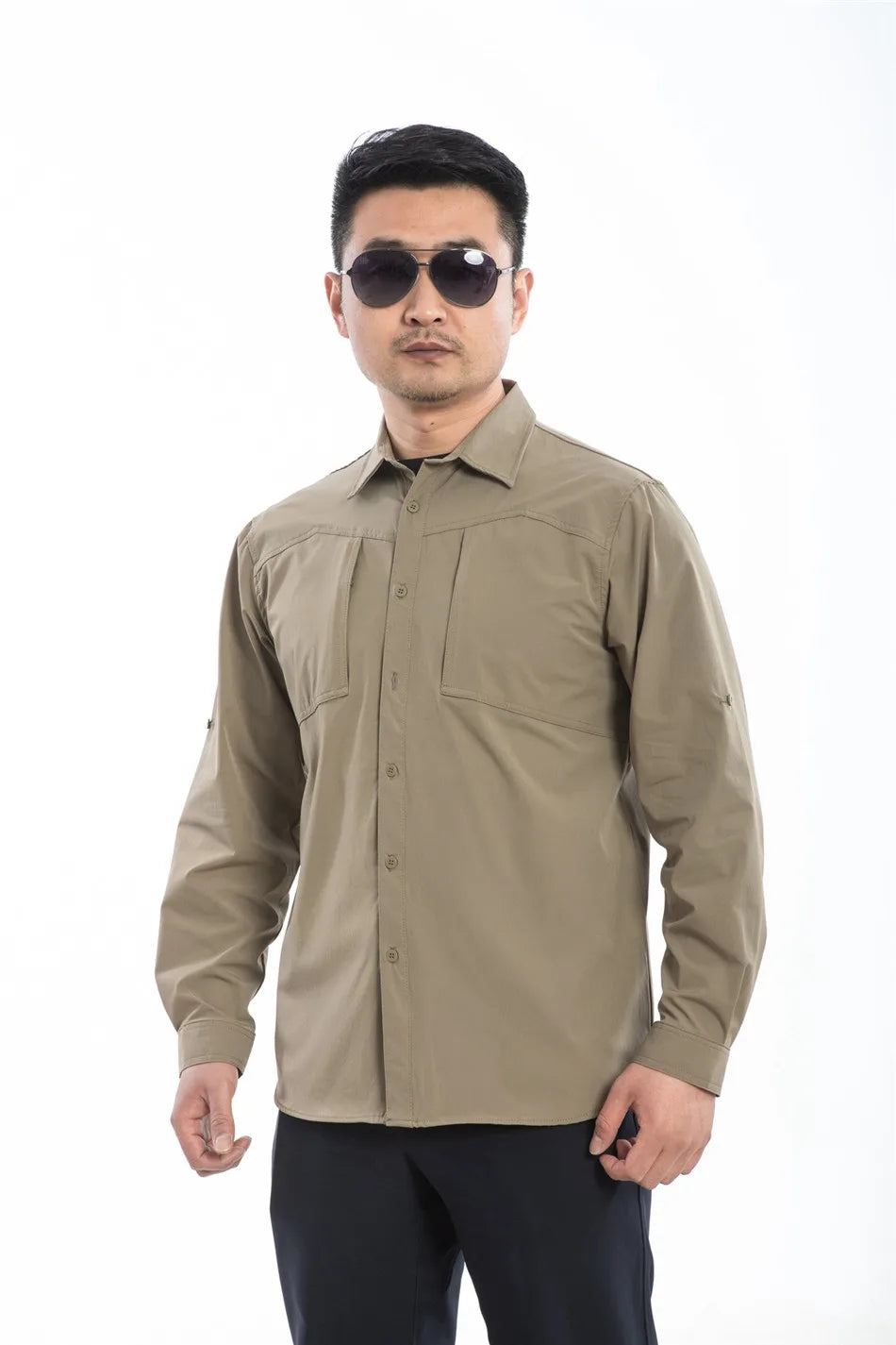 Outdoor Elastic Quick Drying Tactical Shirt Commuting Hunting Hiking Shirt Breathable Wear-resistant Splashproof Sports Shirt