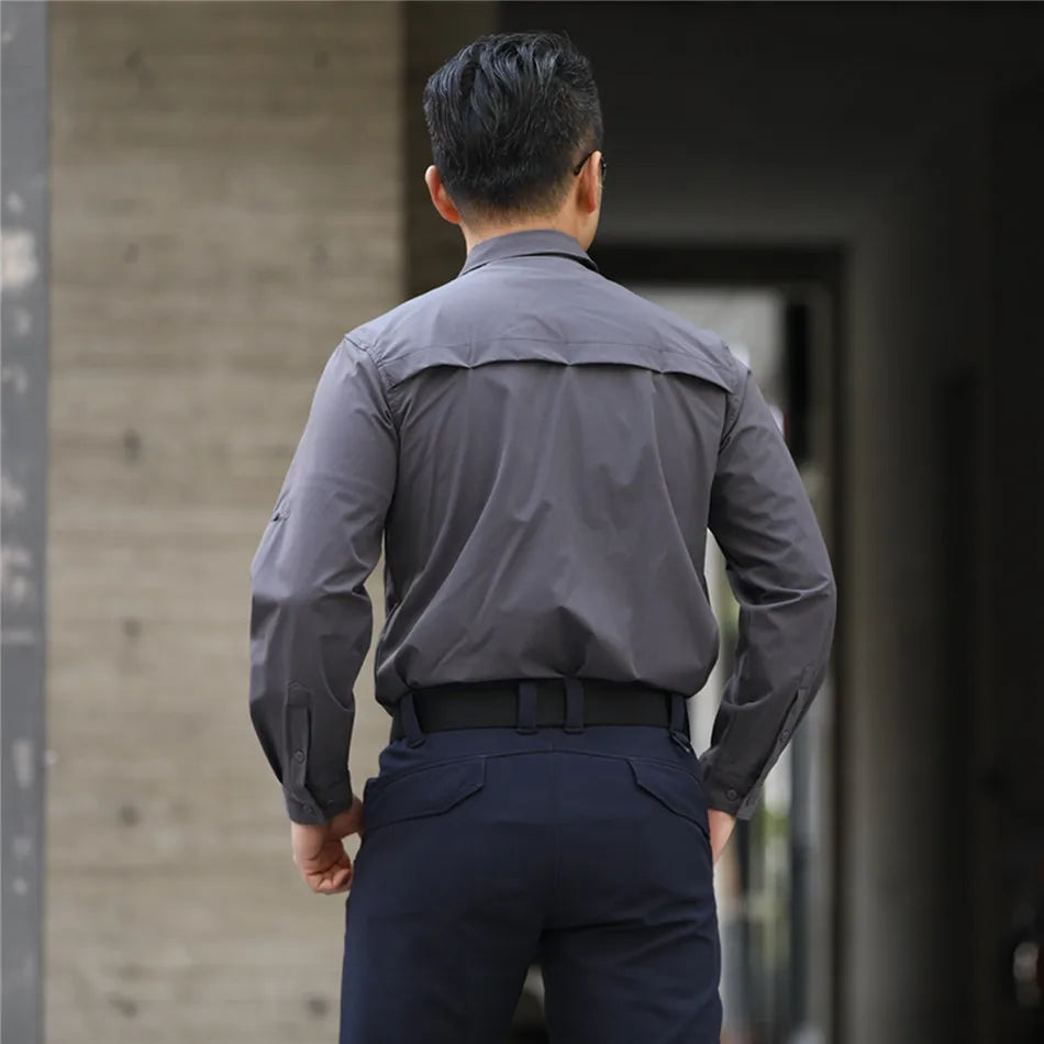 Outdoor Elastic Quick Drying Tactical Shirt Commuting Hunting Hiking Shirt Breathable Wear-resistant Splashproof Sports Shirt