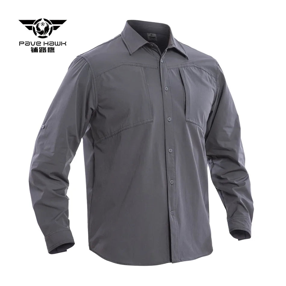 Outdoor Elastic Quick Drying Tactical Shirt Commuting Hunting Hiking Shirt Breathable Wear-resistant Splashproof Sports Shirt