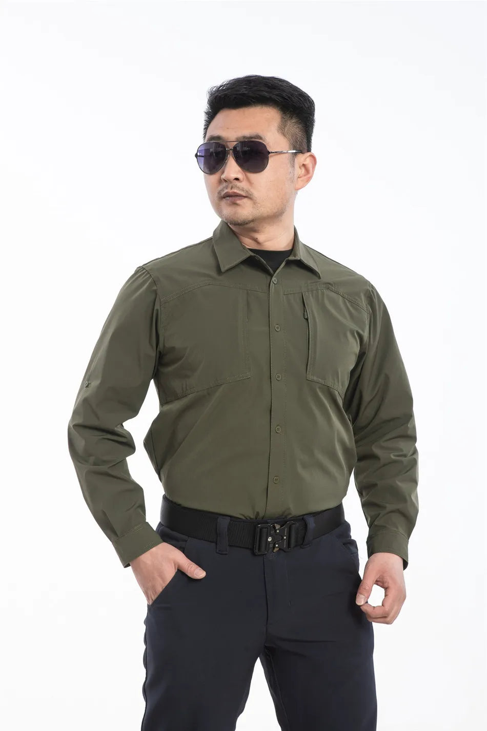 Outdoor Elastic Quick Drying Tactical Shirt Commuting Hunting Hiking Shirt Breathable Wear-resistant Splashproof Sports Shirt