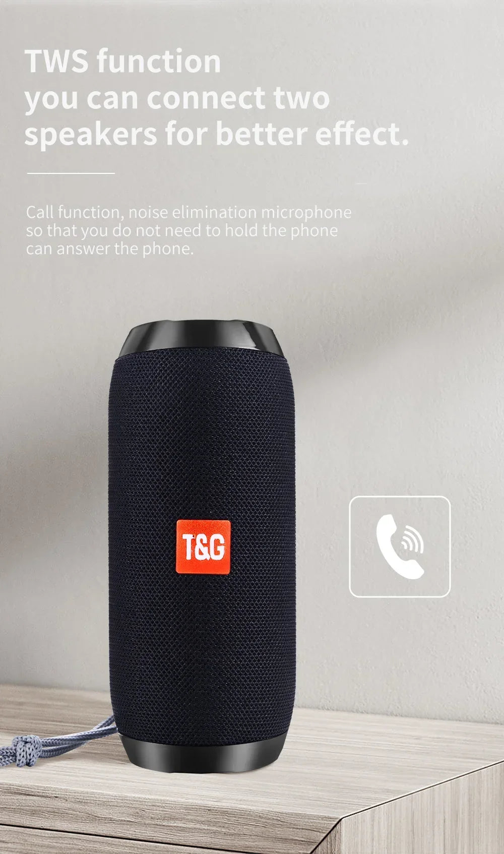 TG117 Portable Bluetooth Speaker TWS Wireless Dual Bass Outdoor Column Boombox FM AUX TF Card Music Player For Camping Riding
