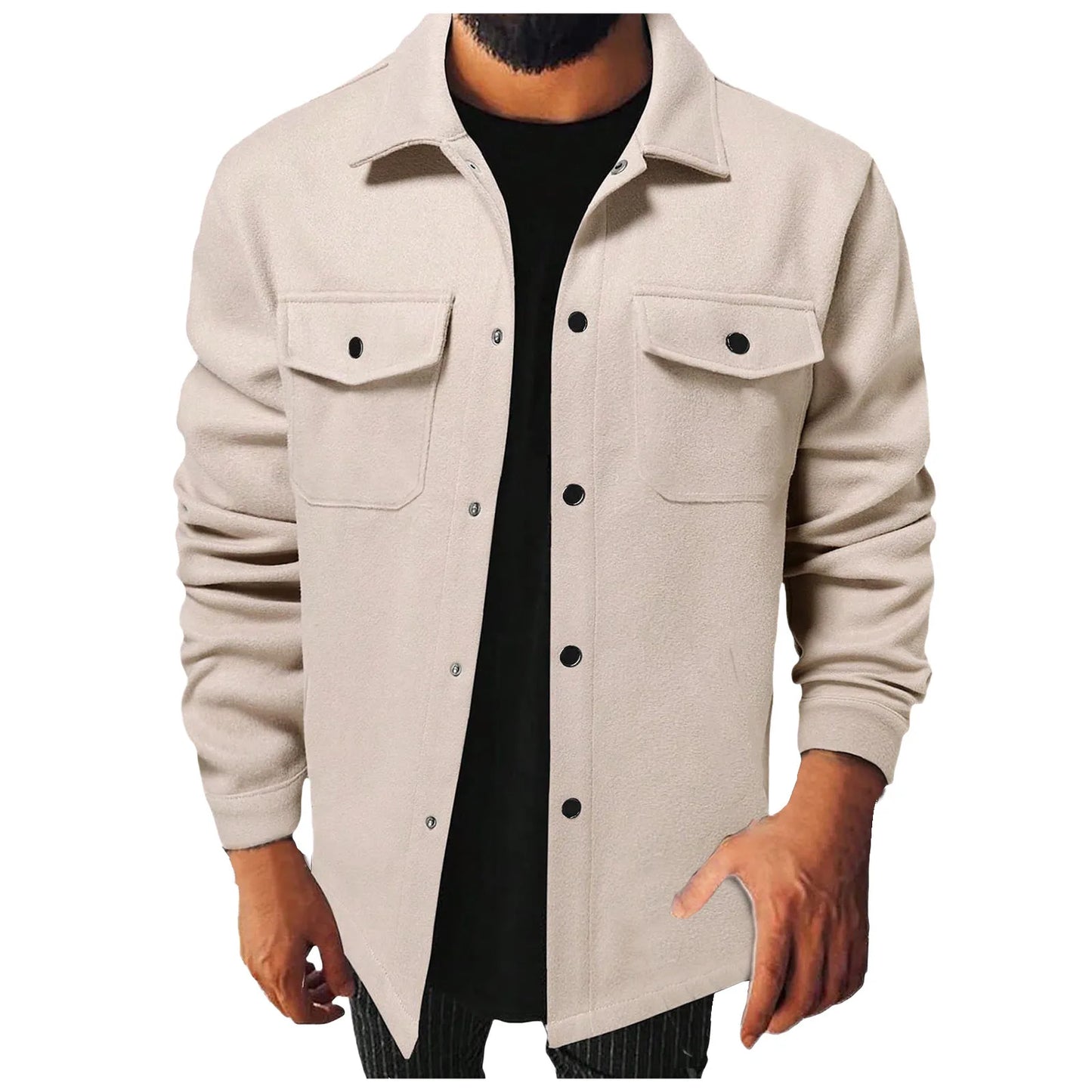 Men's Classic Solid Color Casual Shirt Jacket Long Sleeve Lightweight Button Down Jacket Coat Spring And Autumn Mens Outerwear